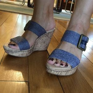 B.O.C. Taria cork wedge ocean denim blue sandals